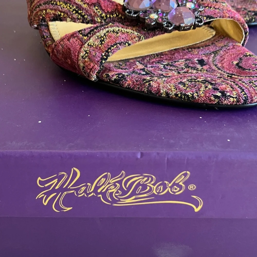 Hale Bob Beaded Heels - Burgundy and Gold - Picture 2 of 4